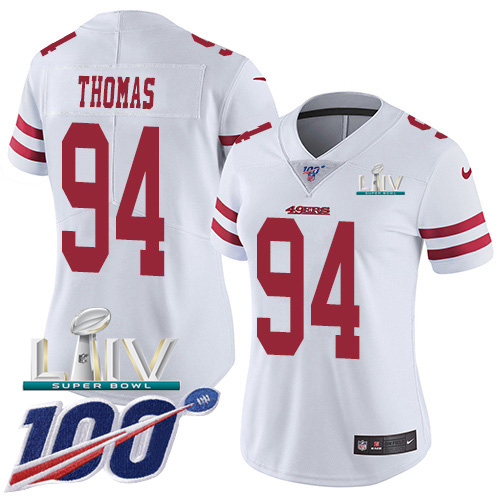 San Francisco 49ers Nike #94 Solomon Thomas White Super Bowl LIV 2020 Women Stitched NFL 100th Season Vapor Limited Jersey